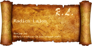 Radics Lajos névjegykártya